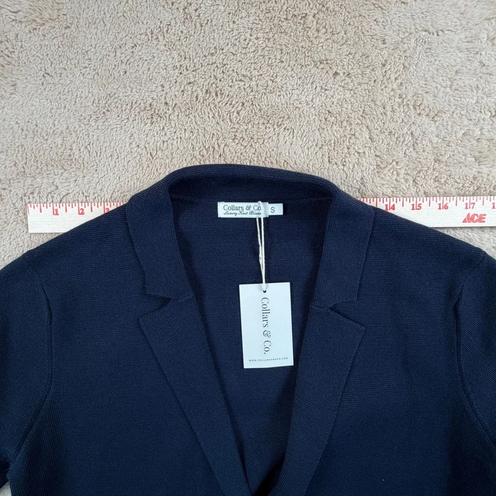 Collars & Co Mens Small Luxury Knit Blazer Navy Blue Merino Wool NWT